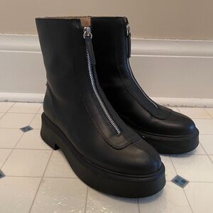 Steve Madden Black Front-Zip Platform Ankle Boots